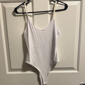 Zara White Bodysuit with Spaghetti Straps